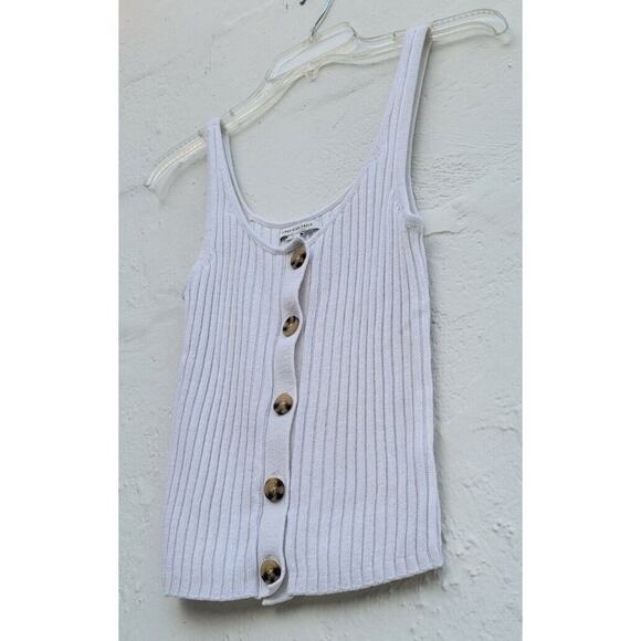 American Eagle Ribbed Knit Tank Button Front Cream Ivory Medium Neutral - Picture 4 of 6